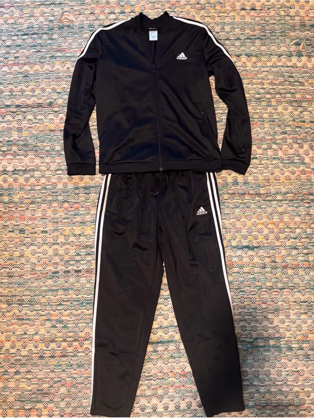 adidas Black Track Jacket and Pants Set with White Stripes - Picture 2 of 4